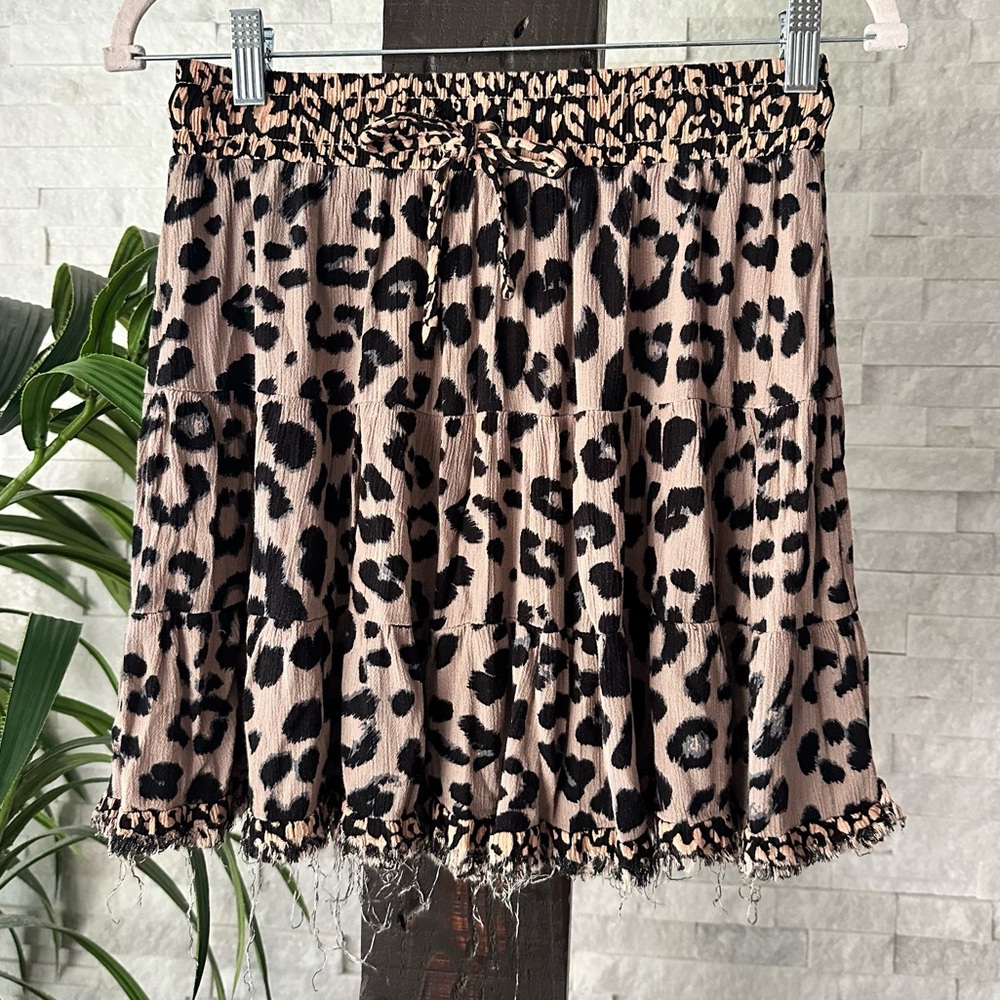 UMGEE Mixed Cheetah and Leopard Black Tan Print Boho Mini Festival Skirt Size S